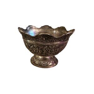 Vintage Repousse Ornate Silverplate Bowl With Floral Detailing